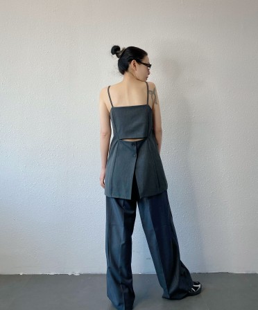 Grey Longline Button Up Top #250343